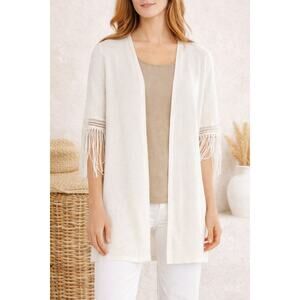 Fringe Cardigan Boho Coastal Layer Lightweight Duster Sz 16 EUC